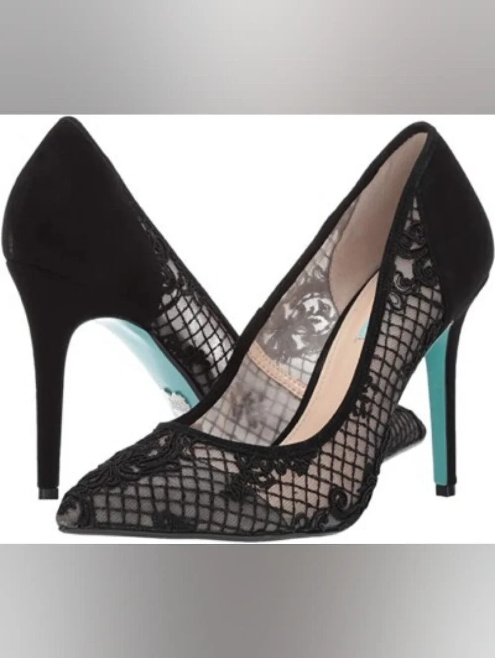 Betsey Johnson Betsey Blue Black Lace Heel. Sz 10, gothic wedding shoe